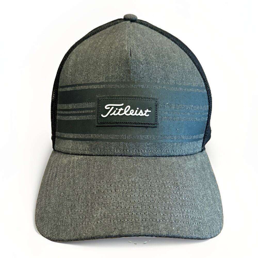 Titleist Golf Mens Dark Gray Striped Fitted Hat Size M/L Baseball Cap